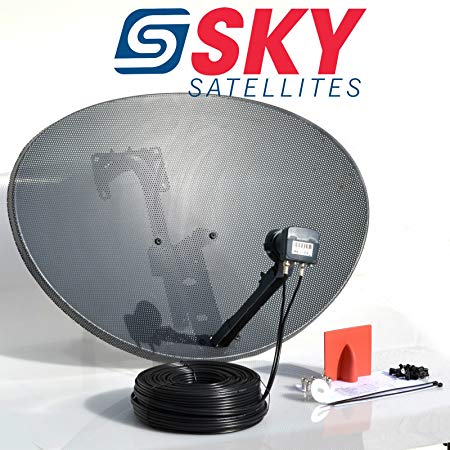 Sky Satellites 80CM Zone 2 Freesat HDR Satellite Dish DIY Self Installation Kit,Latest Dish with Quad LNB,10 Meter Twin Black coax Cable all necessary Brackets,Bolts and SATELLITE FINDER