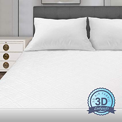 Ladysoft King Size Bamboo Mattress Protector 100% Waterproof Mattress Pad Cover,3D Air Fabric,Breathable Smooth Soft Cover,Vinyl Free