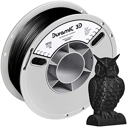 DURAMIC 3D PETG Printer Filament 1.75mm Black, 3D Printing Filament with Build Surface 200 x 200mm, 1kg Spool(2.2lbs), Dimensional Accuracy  /- 0.05 mm