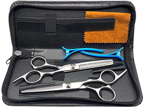 HOMÉVIA Hair Cutting Scissors,7 PCS Barber Thinning Scissors Hairdressing Shears Stainless Steel Hair Cutting Shears Set with Cape Clips Comb for Barber Salon and Home