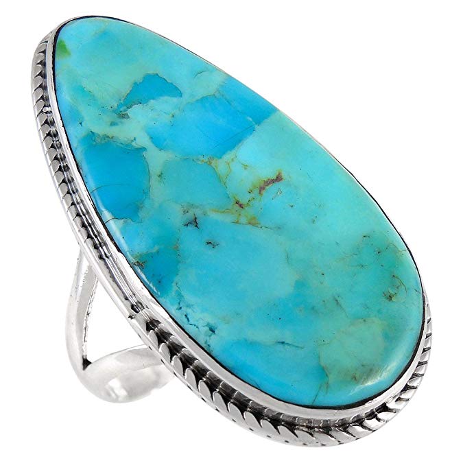 Turquoise Ring in Sterling Silver 925 & Genuine Turquoise Size 5 to 12 (Choose Style)