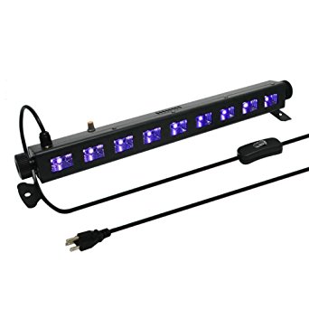 WOWTOU Dimmable 9x3W 395nm UV LED Bar Black Light Fixture for Glow in the Dark Party Ultraviolet Blacklight Reactive Neon Fluorescent Poster Paint Banner Lighting, Metal Housing, Black