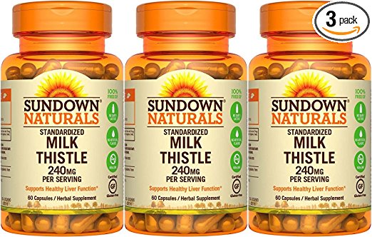 Sundown Naturals Standardized Milk Thistle 240 mg, 180 Capsules (3 X 60 Count Bottles)