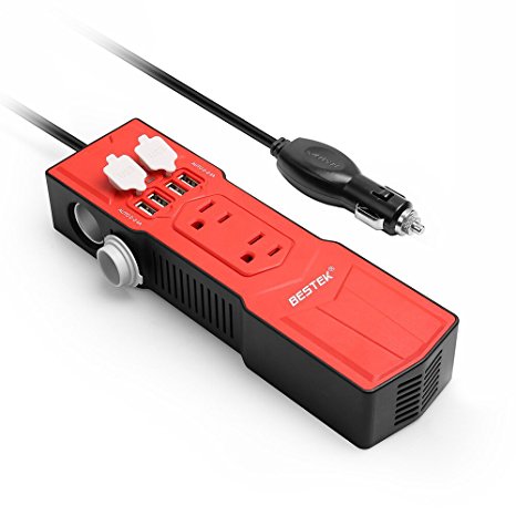 BESTEK 200W Power Inverter DC 12V to AC 110V Car Inverter with 4.8A 4 USB Ports Car Adapter and Car Cigarette Lighter Socket