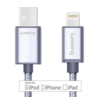 Apple MFi Certified Lumsing Nylon Braided Sync Charging Lightning Cable 8-Pin 33 Feet1M for Apple Devices iPhone 6S 6 Plus 6 5 5S 5C iPad 4 iPad Air iPad Mini Silver