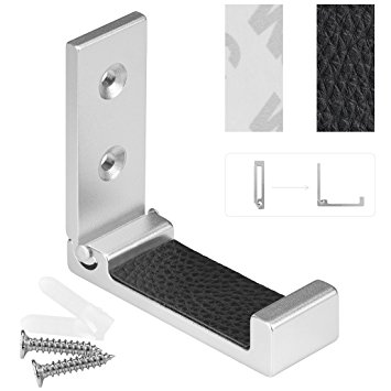 Geekria Foldable Wall Mount Headphones Holder, Headset Wall Hanger, Aluminum Wallmount Hook, Hold Up to 1kg with 3M Adhesive Tape, 20kg with Screws, Stand Come with Headband Protective Pad