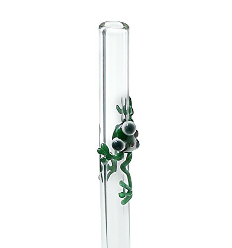 Hummingbird Glass Straws 9 in x 9.5 mm Green Frog Classic Comfort Size Straw With Cleaning Brush
