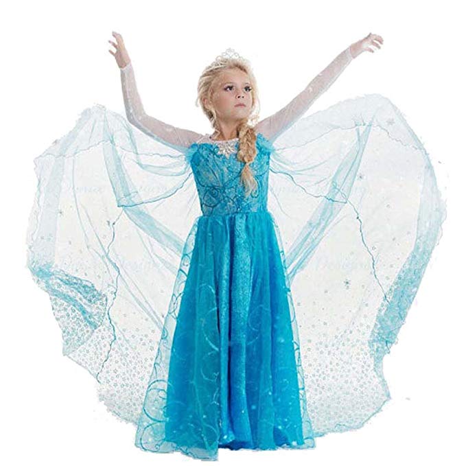 FE11 Disney Frozen Inspired Lace Elsa Costume Dress Girl Cosplay Party 3T-12 Sky Blue