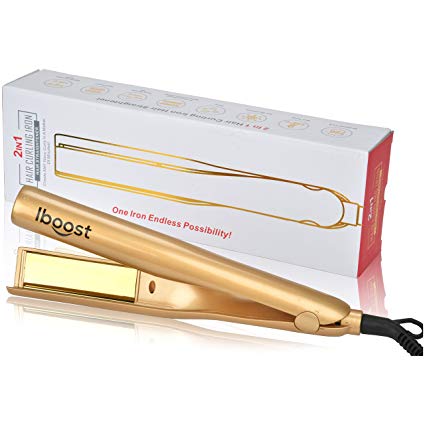 iBoost 2-in-1 Professional Salon Ceramic Hair Iron; Straightening Flat Iron and Curling Rod Iron in One Unit, Wet and Dry