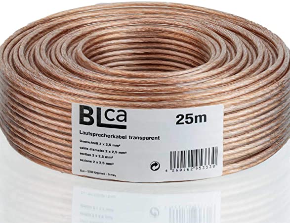 BLca Speaker Cable - CCA Copper Speaker Wire for HiFi or Car Audio - AWG 14 Role - Speaker Cable 25m - 2 x 2.5mm²