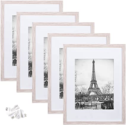 upsimples 12x16 Picture Frame Set of 5,Display Pictures 8.5x11 with Mat or 12x16 Without Mat,Wall Gallery Photo Frames,Light Oak