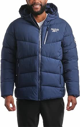 Reebok Men's Puffer Jacket - Comfort Stretch Insulated Puffer Jacket with Hood - Warm Hooded Jackets for Men (S-XXL)