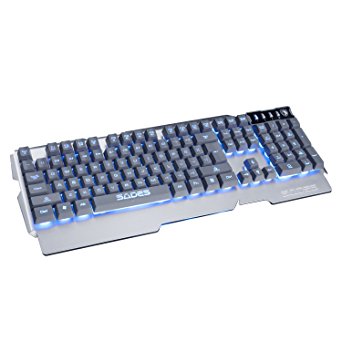 SADES k9 Waterproof Gaming Keyboard 3 Adjustable Colors Backlight 104 Keys Metal Panel USB Wired Plug and Play For PC Laptop Silver