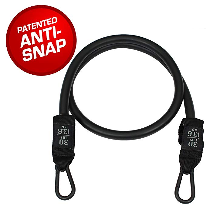 Bodylastics Patented Anti-SNAP Warrior Edition Single Resistance Tube Bands with Large Iron Carabiner Clips Attached, Dipped Malaysian Latex Exercise Bands.