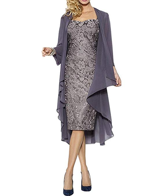 APXPF Women's Lace Mother of The Groom Dresses Tea Length with Jacket