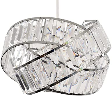 Modern Polished Chrome & Clear Acrylic Jewel Intertwined Rings Design Ceiling Pendant Light Shade