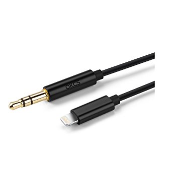 Male AUX to Lightning OKCS Stereo Jack 3.5 mm Audio Connector 8 Pin Apple iPhone 7, 7 Plus, 6, 6s, 6 Plus, 6s Plus, 5, 5c, 5s iOS 10 suitable - in Black