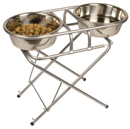Best Adjustable Elevated Dog Bowl & Stand Set - Raised Stainless Steel Collapsible Pet Feeder, Washable, 3-level, 2 Quart - Perfect for Water, Food or Treats