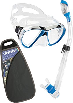 Cressi Adult Diving Snorkel Set / Dry Top Snorkel / Wide View Mask / Gear Bag (Made in Italy)