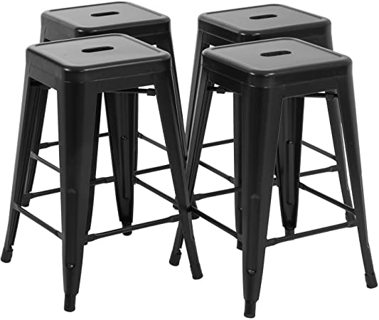 Set of 4 Metal Bar Stools 24 Inches Counter Barstools Indoor/Outdoor Stackable Modern Metal Bar Stools Kitchen Counter Stools Chairs
