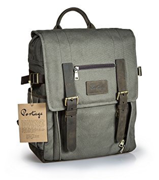 Portage Kenora Waxed Canvas Fine Quality Leather Camera and Laptop Backpack for Travel and Photography Gear