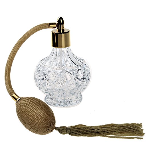 H&D Charming Clear Checked Carved Glass Empty Refillable Perfume Bottle with Spray Atomizer