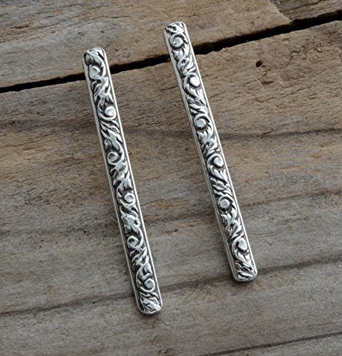 Sterling silver bar post stud earrings, floral etched stick earrings, little dainty everyday modern minimalist earrings