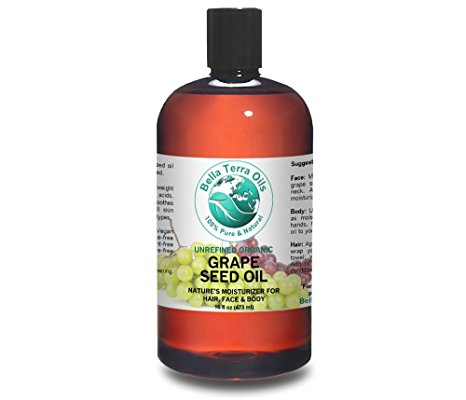 Grape Seed Oil 16 oz 100% Pure Cold-pressed Unrefined Organic - Bella Terra Oils.
