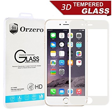 iPhone 6 6S 3D Full Cover Tempered Glass Screen Protector, Orzero® 0.2mm Carbon Fiber Material 3D Touch Compatible 9 Hardness Lifetime Warranty [White]