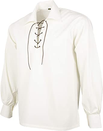 DSS KILT- Men's Jacobite Ghllie Kilt Shirts Medieval Renaissance Pirate Costume Long Sleeve Lace Up Henley Shirt