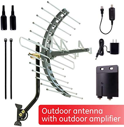 GE Pro Outdoor TV Antenna   Outdoor Antenna Amplifier, Long Range Antenna, Attic Mount, Hardware Included, Digital HDTV 4K 1080P VHF UHF, Low Noise Signal Booster