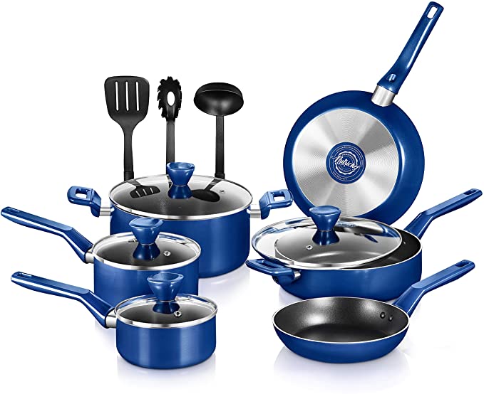 NutriChef Kitchenware Pots & Pans-Stylish Kitchen Cookware, Non-Stick (13-Piece Set), One size, Blue