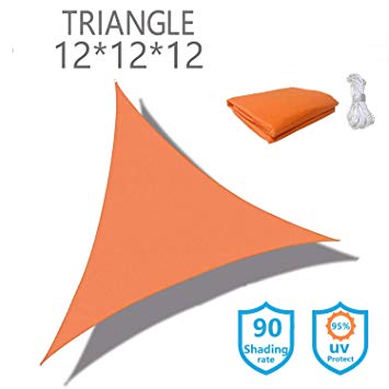 Sunnykud Triangle 12'x12'x12'Orange Waterproof Sun Shade Sail Triangle Canopy Perfect for Outdoor Garden Patio Permeable UV Block Fabric Durable Outdoor
