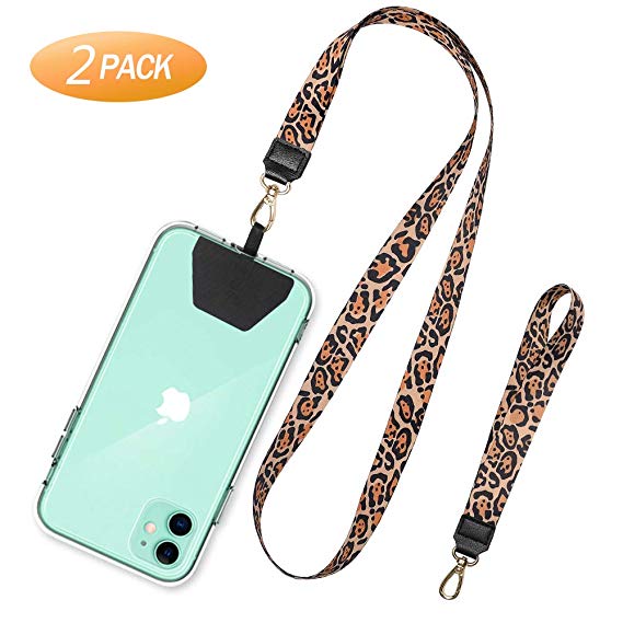 SHANSHUI Phone Lasso, 2 Pack Universal Cell Phone Neck Strap and Wrist Lanyard Tether for Smartphone Safety Tether System Key Chain Holder - Cheetah