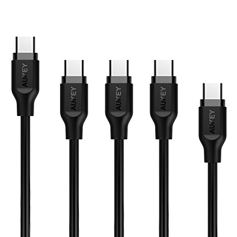 AUKEY USB C Cable to USB 3.0 A [ 5 Pack: 1*2m/6.6ft 3*1m/3.3ft 1*0.3m / 1ft ] Type C Cable Data and Charging Sync Cable for MacBook Pro 2016 , Nexus 5X / 6P and other USB C Supported Devices Black