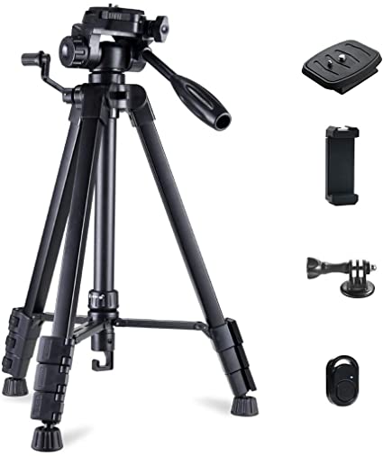 Phinistec 69” Camera Phone Tripod Stand for DSLR, Smartphone, Gopro with Universal Cellphone Mount, Bluetooth Remote Shutter and Gopro Adapter with Carry Bag (Matte Black)