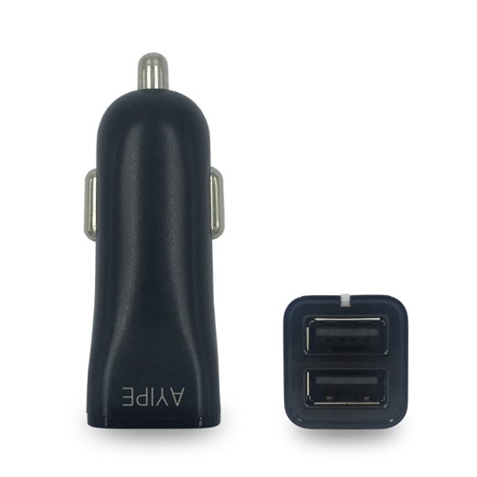 Car Charger, AYIPE 2.4A 2 Smart Port Car Charger for iPhone 6S Plus 6 Plus 6 5SE 5S 5 5C, Galaxy S7 Edge S6 Edge Plus Note 5 4 S5, LG G5 G4, HTC, Nexus, iPads,Tablet Portable (Black)