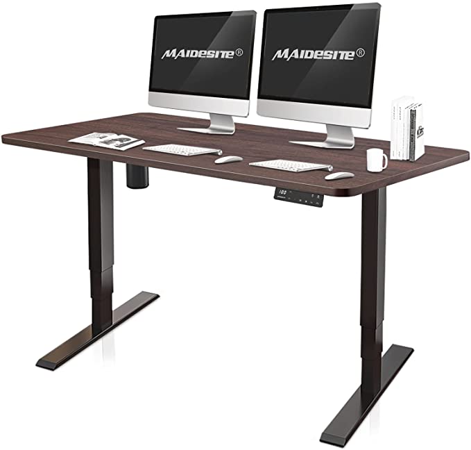 Standing Desk 55 x 28 Inches Electric Height Adjustable 3-Stage Legs Computer Desk Memory Controller Sit Stand Table Computer Workstations Black/Walnut