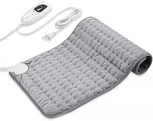 Heating Pad, Electric Heating Pad Fleece Size 24'' x 12'', 6 Heating Levels, Fast Heating, Extra-Warm and Comfortable Pad, Machine Washable, Home Use （Silver Gray）