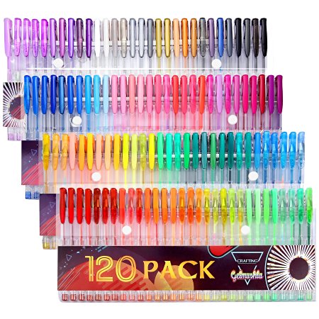 Gelmushta 120 Unique Colors No Duplicates Gel Pens Set for Adult Coloring Books Drawing with Case