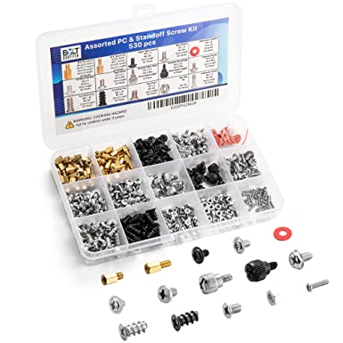 530pc Basic Computer Screw Kit | Includes Motherboard Standoffs Set & Screws for HDD Hard Drive, Case, Fan, Power Card, Graphics, Chassis, CD-ROM, ATX Case | for DIY & Repair