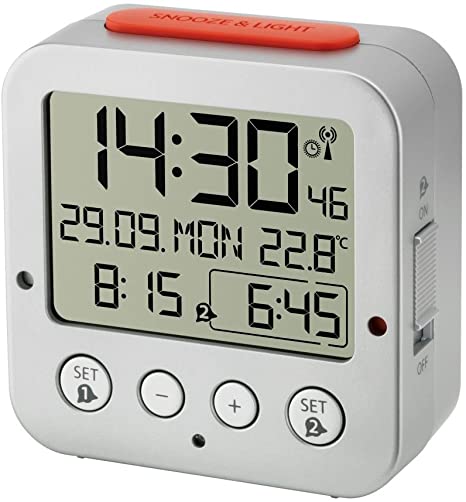 TFA Dostmann 60.2528.01 Bingo Radio-Controlled Alarm Clock Silver / Red