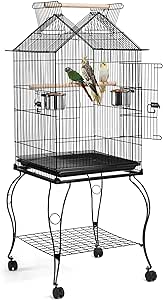 Yaheetech Cage à Oiseaux avec Support 59 x 59 x 145 cm Volière pour Canaries/Perroquet/Grosses Perruches/Canaris