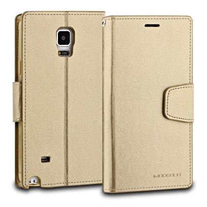 Galaxy Note 4 Case, ModeBlu [Classic Diary Series] [Gold] Wallet Case ID Credit Card Cash Slots Premium Synthetic Leather [Stand View] for Samsung Galaxy Note 4