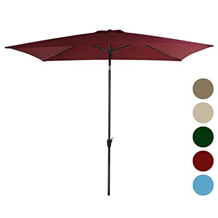 Tourke 10 x 6.5ft Rectangular Patio Umbrella Outdoor Garden Umbrella with Crank and Tilt , 6 Steel Ribs (Wine)