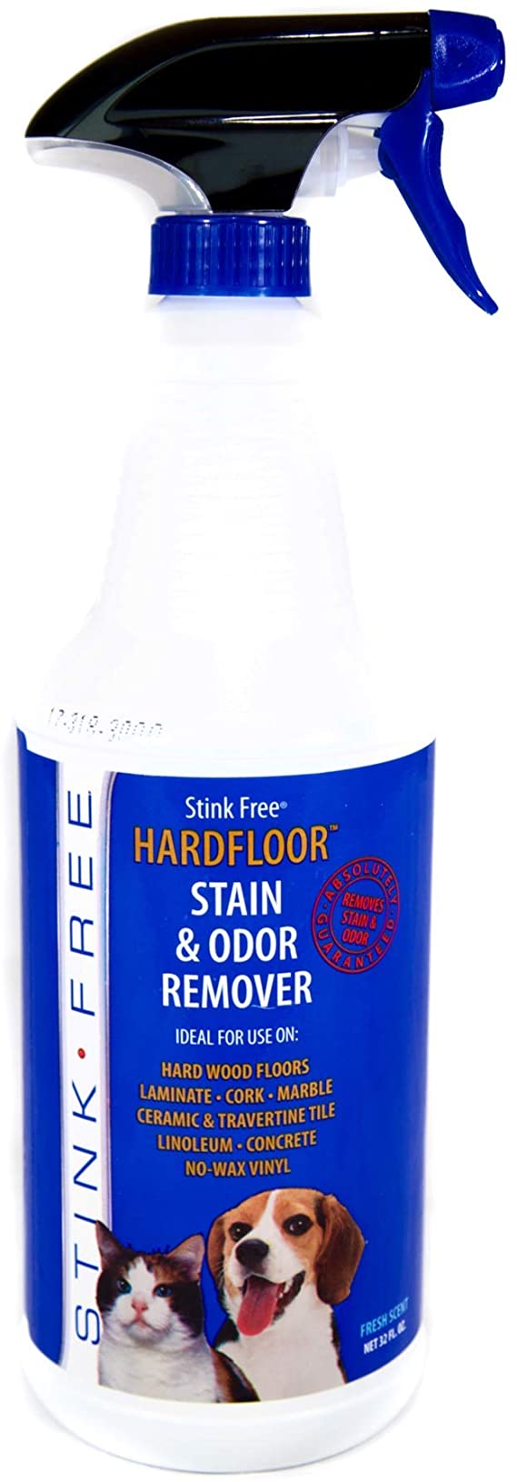 Stink Free Hardfloor Pet Stain & Odor Remover For Hard Wood Floors, Concrete, Laminate, Marble, Ceramic & Travertine Tile, and Linoleum 32 Fl.oz Cat, Dog & Small Pet Urine Odor Destroyer Spray Bottle