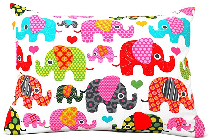 Toddler Pillowcase 13x18 by Comfy Turtles, 100 Natural Cotton, or Get a Smile from a Kid with Cute Animals of this Soft Pillow Cover for Boys and Girls (Multicolored Elephants)
