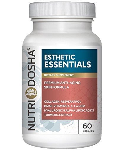 Nutridosha Anti-aging Ultra-Hydrating Amino and Antioxidant Enriched Supplement with 300mg Alpha Lipoic Acid (ALA), DMAE, Collagen, Resveratrol, Hyaluronic Acid, and Turmeric Extract for Women and Men