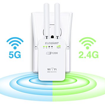 WiFi Range Extender, ELEGIANT AC1200Mbps Wireless WiFi Repeater Signal Amplifier Booster Supports Router/Repeater/Access Point, with High Gain 4 External Antennas and 360 degree WiFi Coverage-White