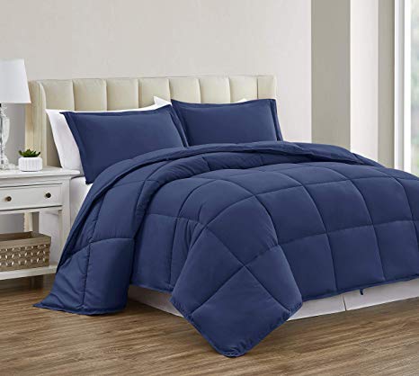 Sharry Home Linen Goose Down Alternative Comforter Set - Duvet Insert with Tabs, All Season, Ultra Soft (Imperial Blue, Twin)